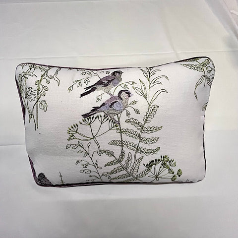 Lilac Bullfinch Embroidered Cushion