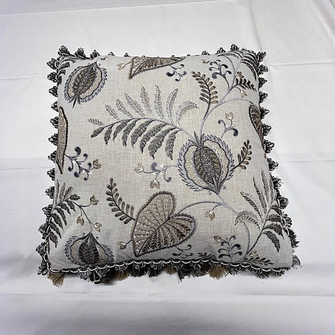 Grey / Natural Embroidered Cushion