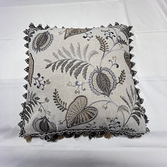 Grey / Natural Embroidered Cushion