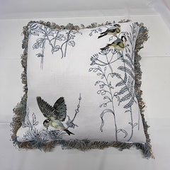 Aqua Bullfinch Embroidered Cushion