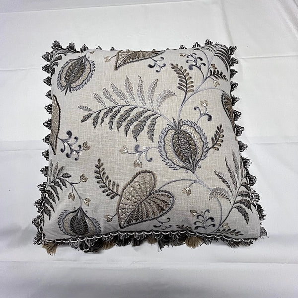Grey / Natural Embroidered Cushion