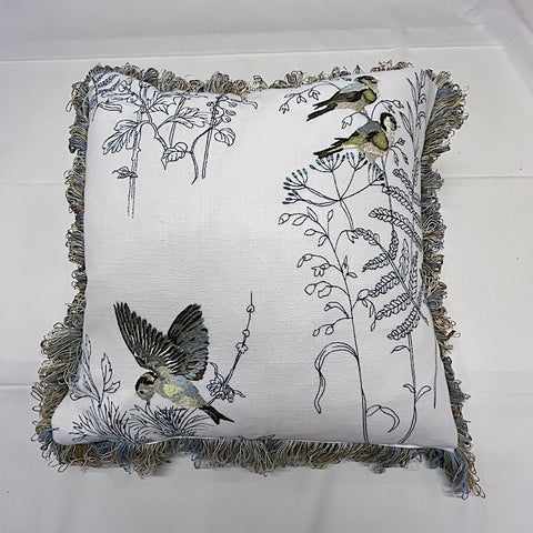 Aqua Bullfinch Embroidered Cushion