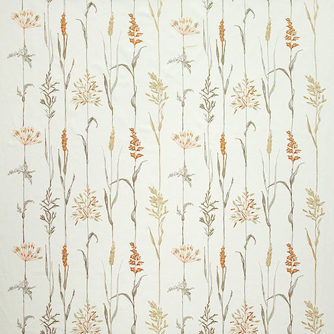Field Grasses Coral Embroidered